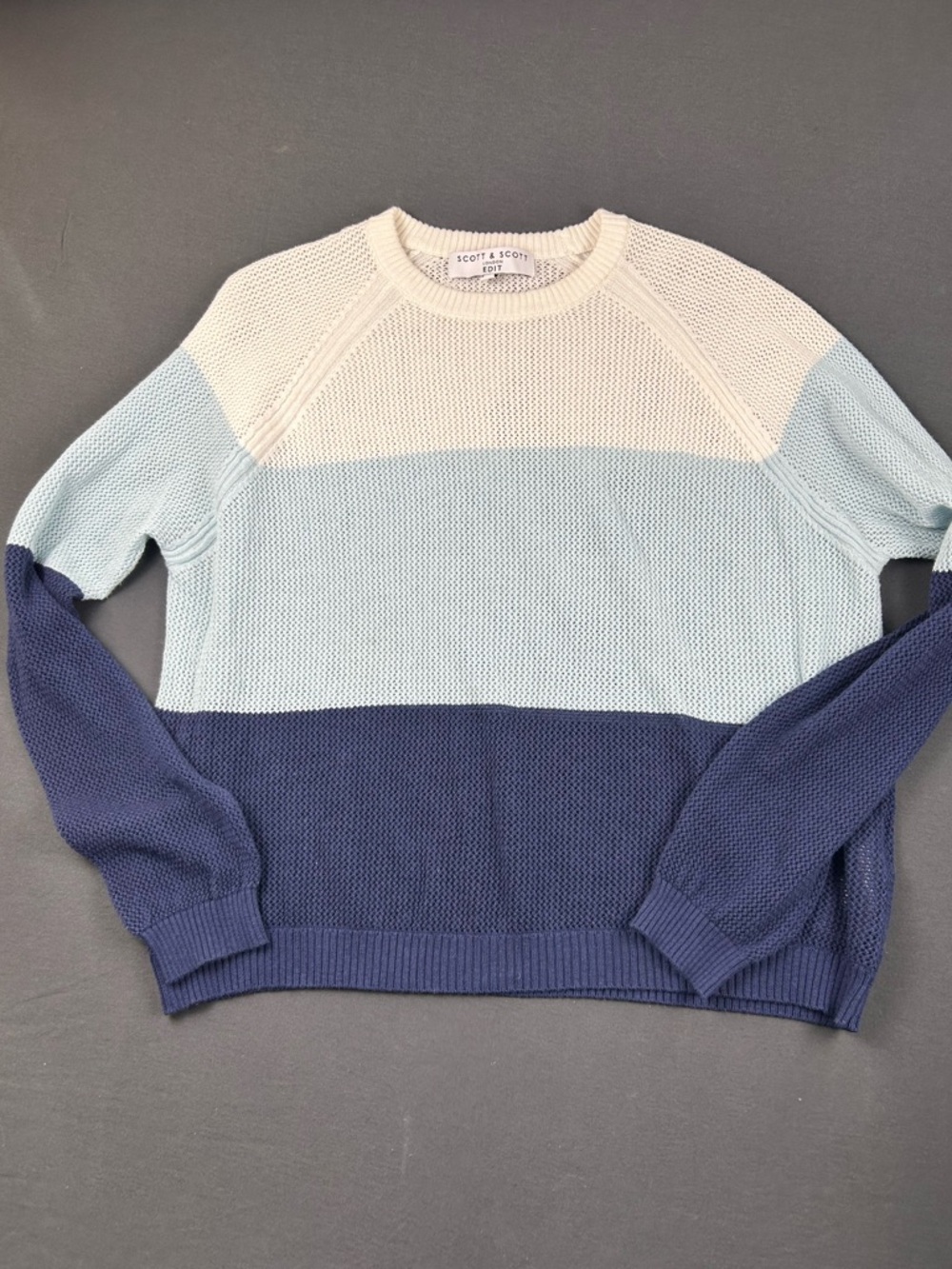 Scott & Scott Navy, Light Blue & Cream Crewneck Sweater (C0090)